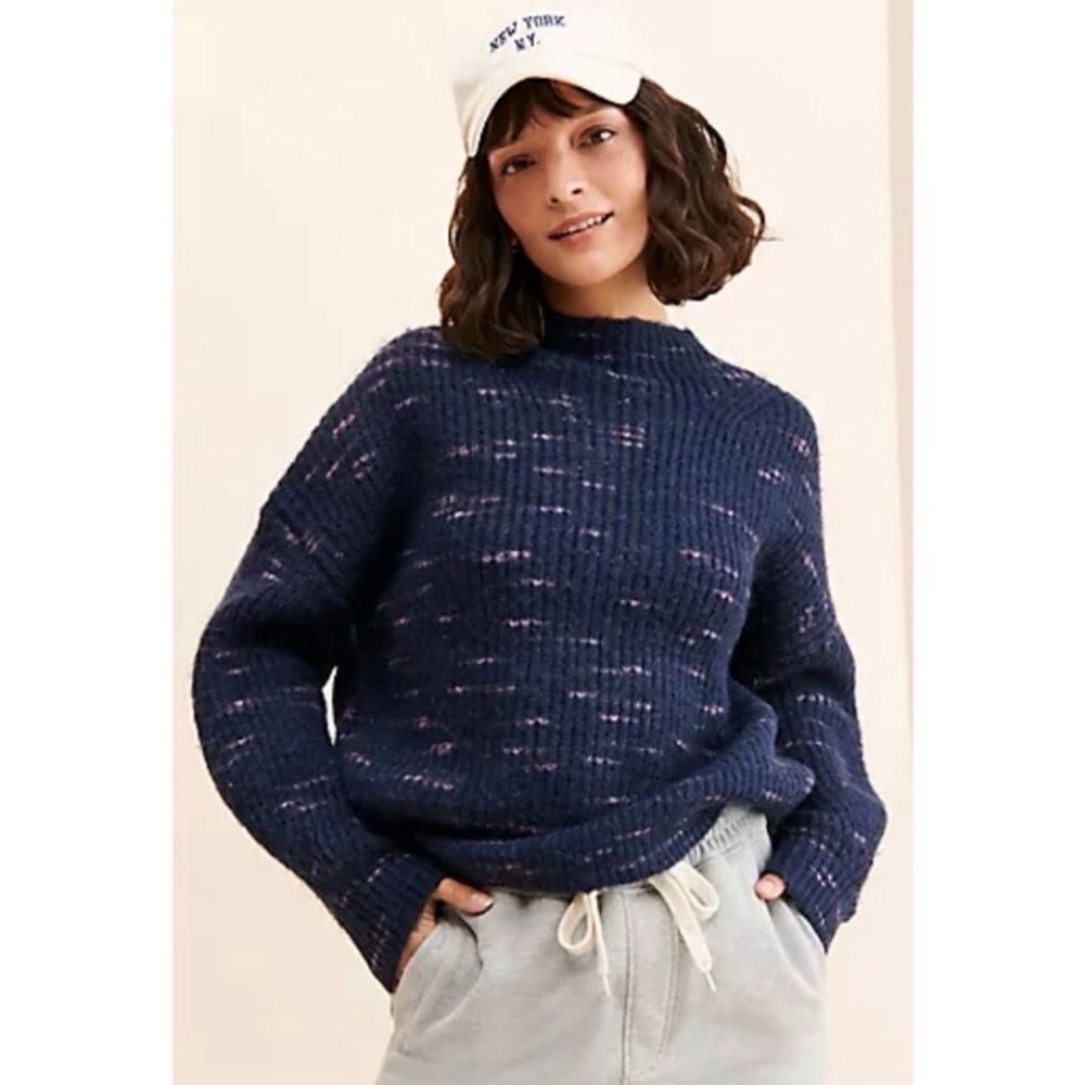Varley Navy Blue Albion Knit Mock Neck Sweater Women’s XL wool blend NWT